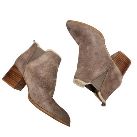 LIENDO Seychelles Boots Womens 8.5 Taupe Suede Ankle Bootie Shearling Shoe Cabin - Picture 2 of 12